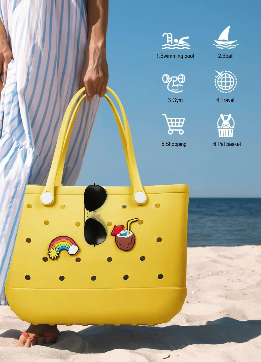 Beach Bag Rubber Tote Bag Waterproof Travel Bags for Women Washable Tote Bag Handbag for Sports Beach Market Pool