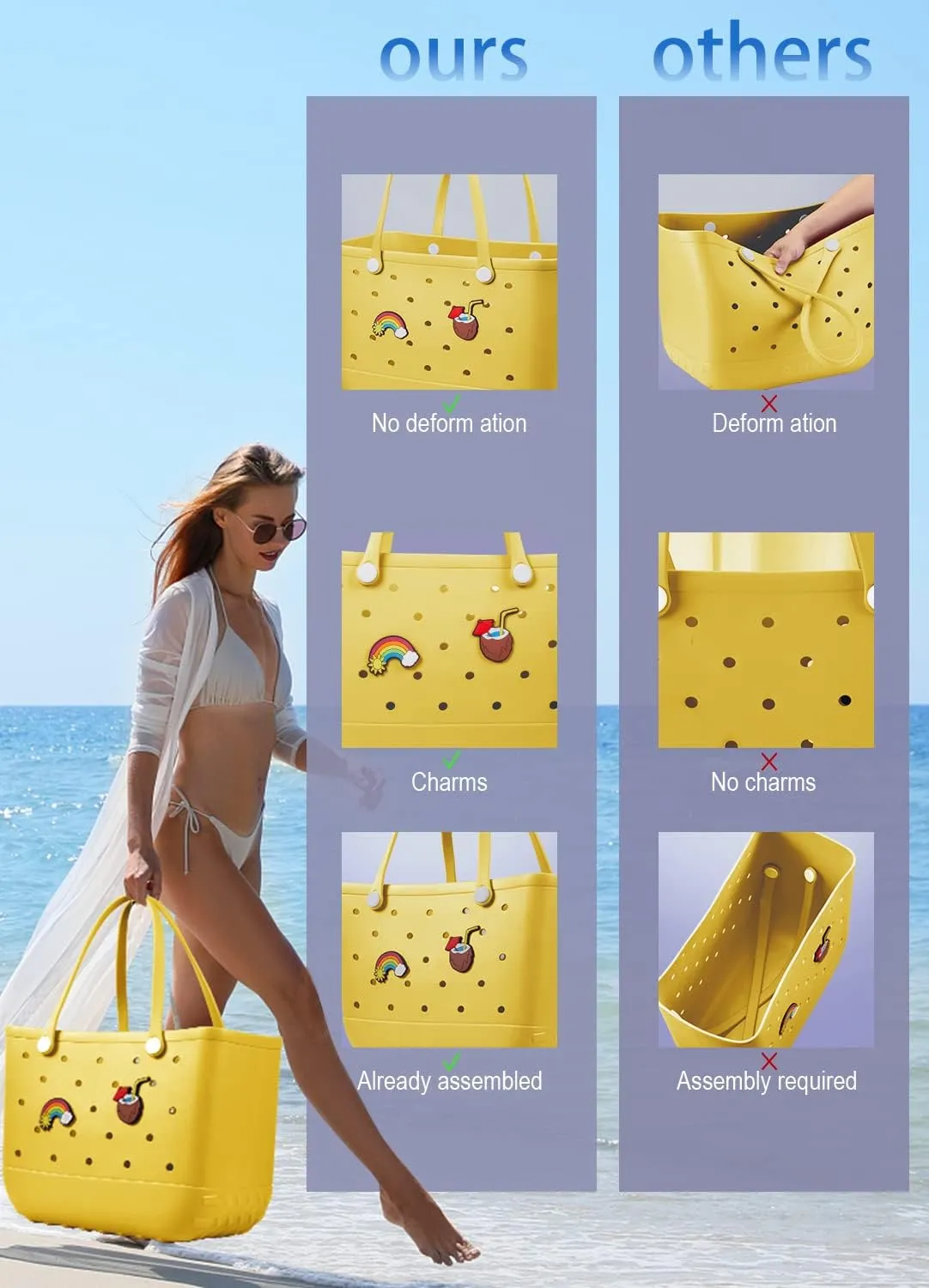 Beach Bag Rubber Tote Bag Waterproof Travel Bags for Women Washable Tote Bag Handbag for Sports Beach Market Pool