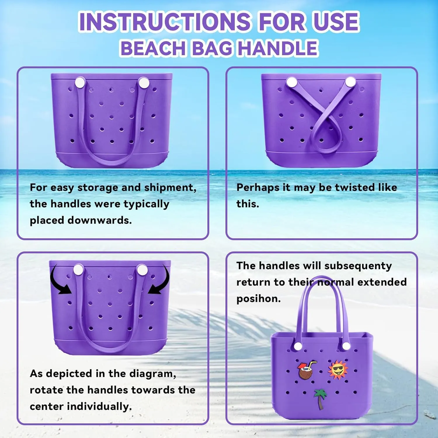 Beach Rubber Bag,Waterproof and Sandproof Washable Rubber Tote Bag for Beach, Pool Boat, Groceries, Sports