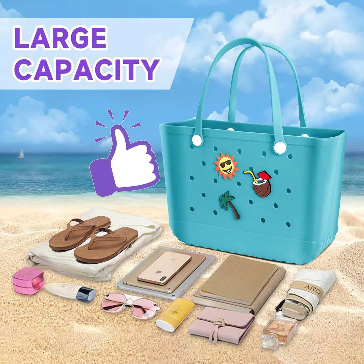 Beach Rubber Bag,Waterproof and Sandproof Washable Rubber Tote Bag for Beach, Pool Boat, Groceries, Sports