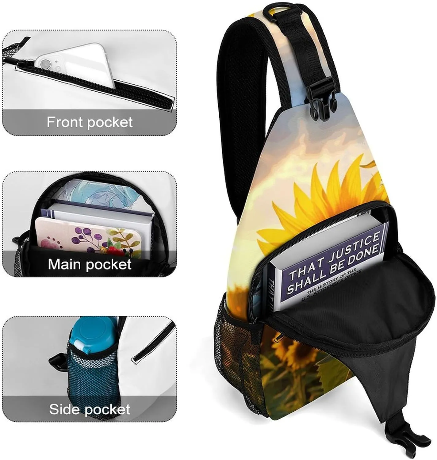Beach Sunrise Crossbody Sling Bag, Travel Backpack, Hiking Sling Bags, Chest Bag, Shoulder Bags, Daypack