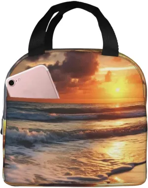 Beach Sunrise Lunch Bag for Women Men Reusable Lunch Tote Bags Insulated Lunch Box Leakproof Meal Bag Large Capacity Cooler Food Containers for Work Travel Outdoor