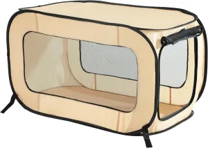 Beatrice Home Fashions Portable, Collapsible, Pop Up Kennel Travel Cat and Dog Crate, 32.5" L x 19.5" W x 19.5" H, Beige