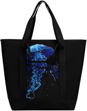 Beautiful Jelly Fish with Scuba Diver Shopping Bags Insulated Lunch Bag Shoulder Grocery Bags for Work Travel Beach
