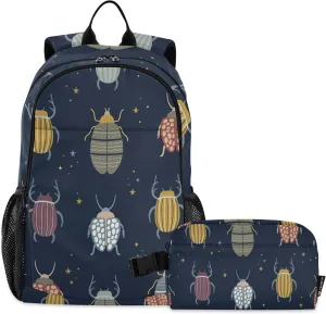 Beetle with Beetles Bugs and Insects Backpack with Lunch Bag, School Travel Backpack for Teens Boys Girls Kids Backpacks Set