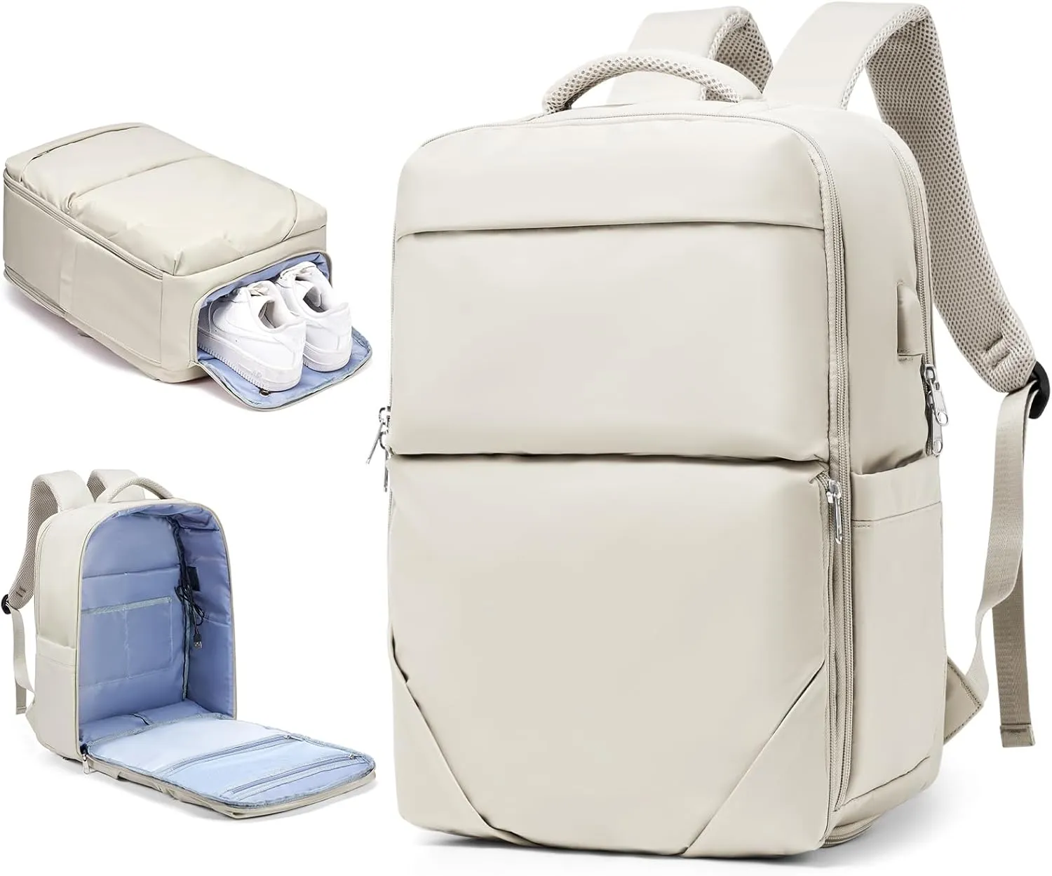 Beige Large Travel Backpack - Carry On Flight Approved Mochila De Viaje For Women & Men - Airplane Personal Item Travel Bag