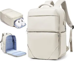 Beige Large Travel Backpack - Carry On Flight Approved Mochila De Viaje For Women & Men - Airplane Personal Item Travel Bag