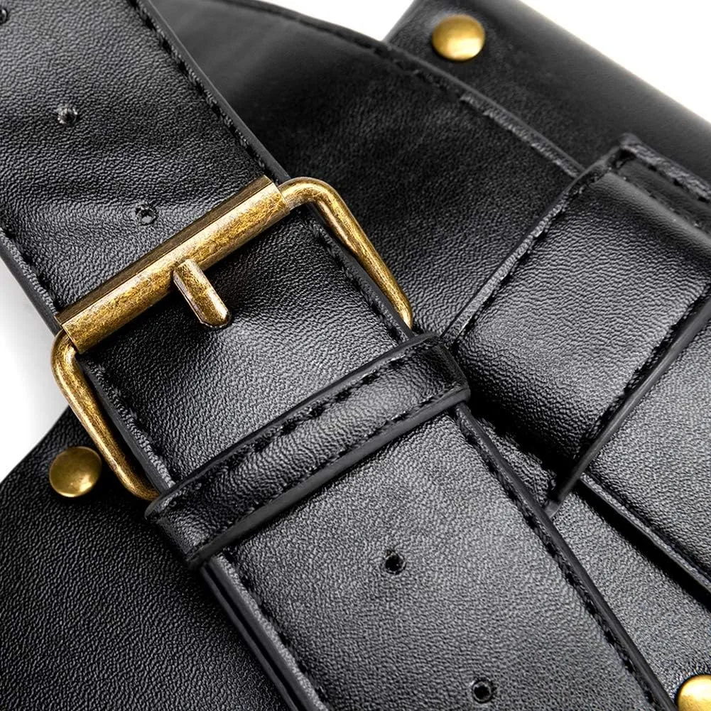 Belt Pouch Waist Bag Fanny Pack Medieval Vintage Leather Pouch Cellphone Holder Holster Carry Belt Purse Pocket Casual Hiking Festival Renaissance Faire Costume Props Travel Wallet (Black)
