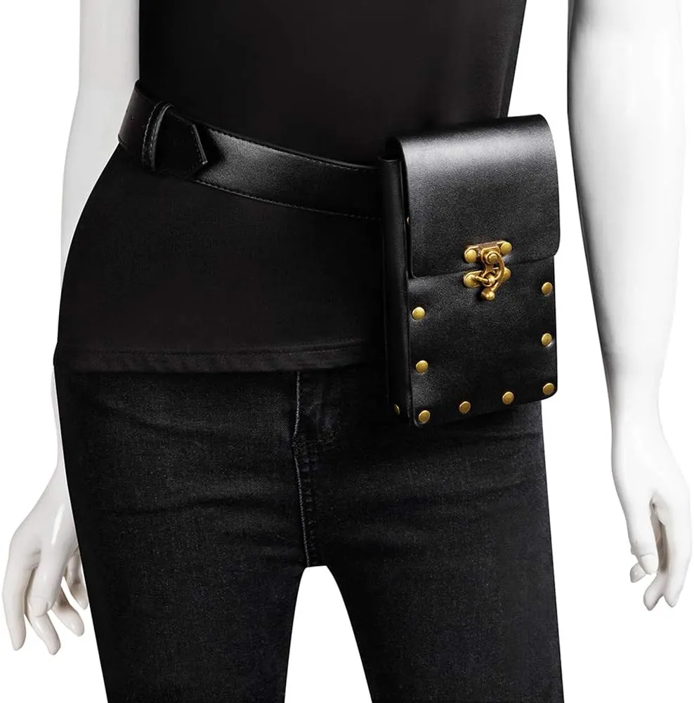 Belt Pouch Waist Bag Fanny Pack Medieval Vintage Leather Pouch Cellphone Holder Holster Carry Belt Purse Pocket Casual Hiking Festival Renaissance Faire Costume Props Travel Wallet (Black)