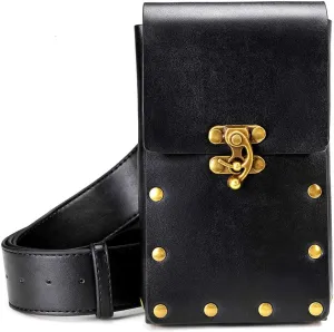 Belt Pouch Waist Bag Fanny Pack Medieval Vintage Leather Pouch Cellphone Holder Holster Carry Belt Purse Pocket Casual Hiking Festival Renaissance Faire Costume Props Travel Wallet (Black)