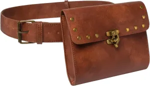 Belt Pouch Waist Bag Fanny Pack Medieval Vintage Leather Pouch Cellphone Holder Holster Carry Belt Purse Pocket Casual Hiking Festival Renaissance Faire Costume Props Travel Wallet (H2-Brown)