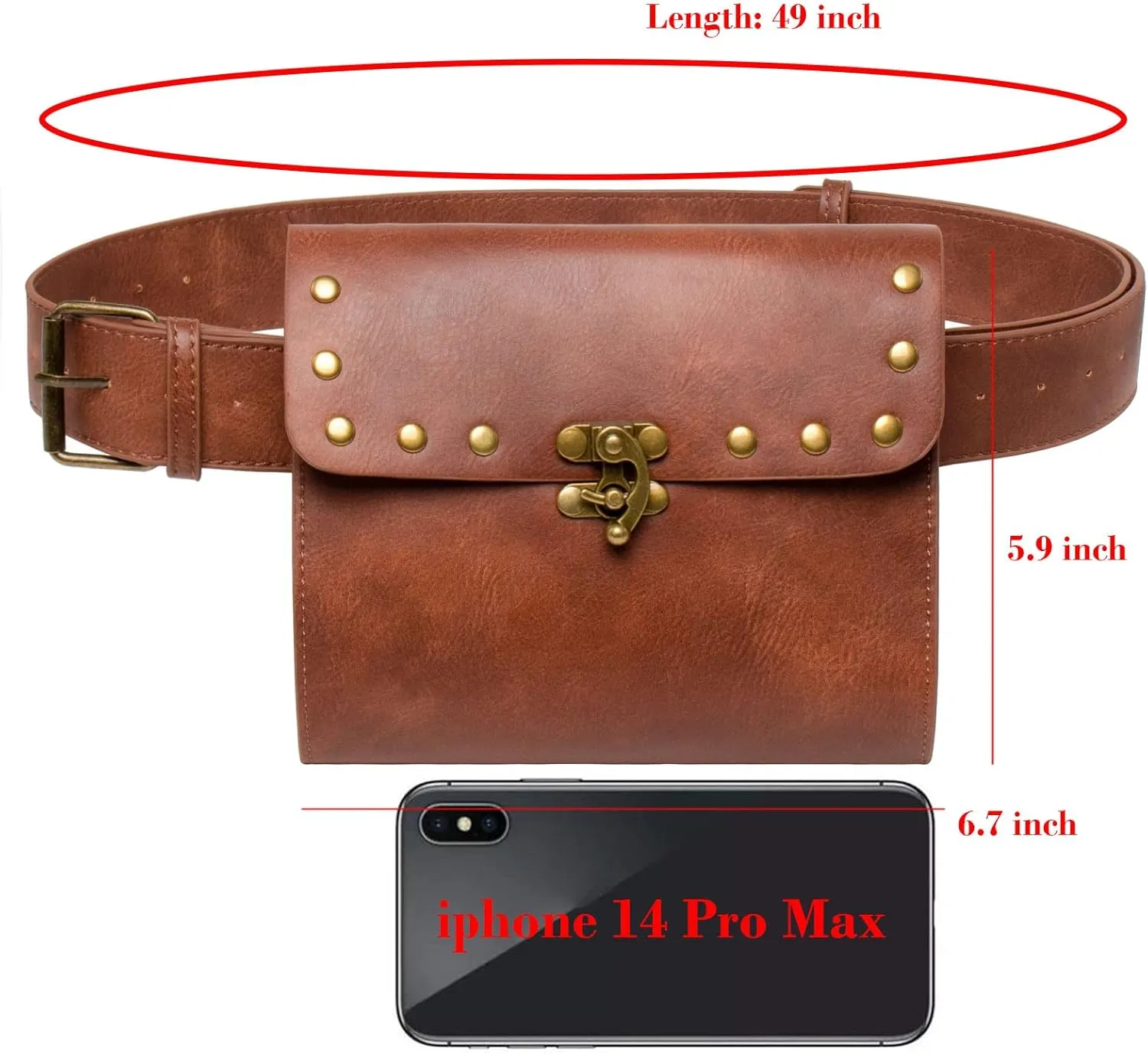 Belt Pouch Waist Bag Fanny Pack Medieval Vintage Leather Pouch Cellphone Holder Holster Carry Belt Purse Pocket Casual Hiking Festival Renaissance Faire Costume Props Travel Wallet (H2-Brown)