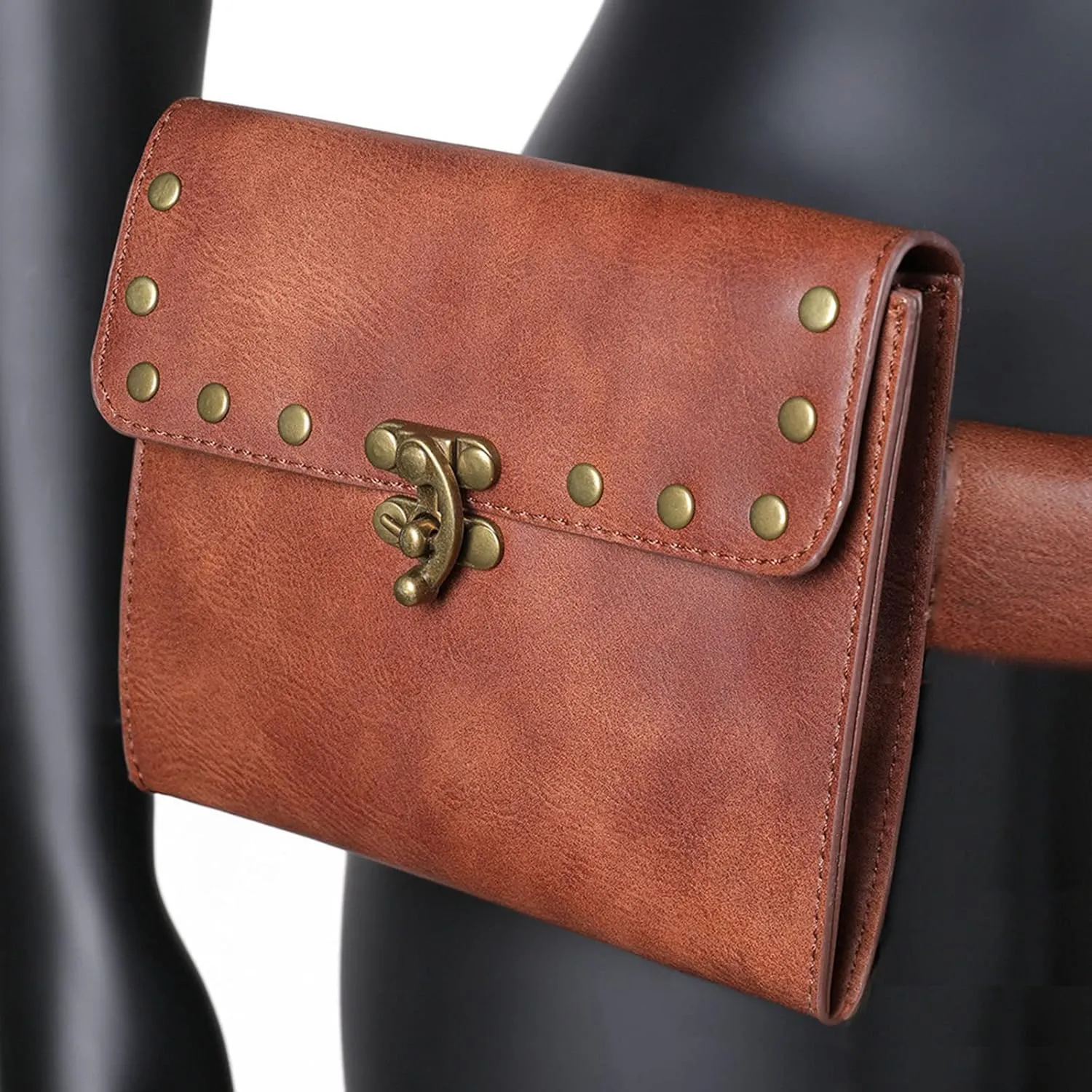 Belt Pouch Waist Bag Fanny Pack Medieval Vintage Leather Pouch Cellphone Holder Holster Carry Belt Purse Pocket Casual Hiking Festival Renaissance Faire Costume Props Travel Wallet (H2-Brown)