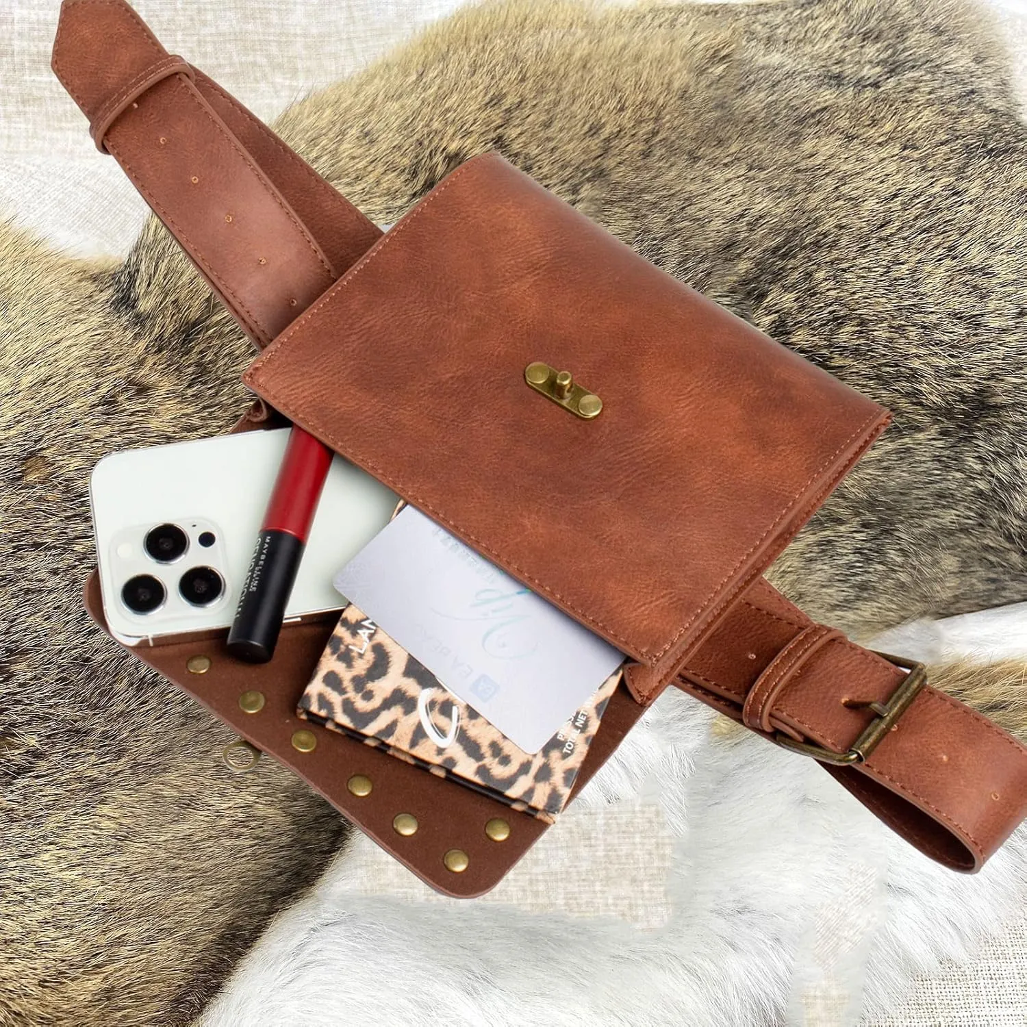 Belt Pouch Waist Bag Fanny Pack Medieval Vintage Leather Pouch Cellphone Holder Holster Carry Belt Purse Pocket Casual Hiking Festival Renaissance Faire Costume Props Travel Wallet (H2-Brown)
