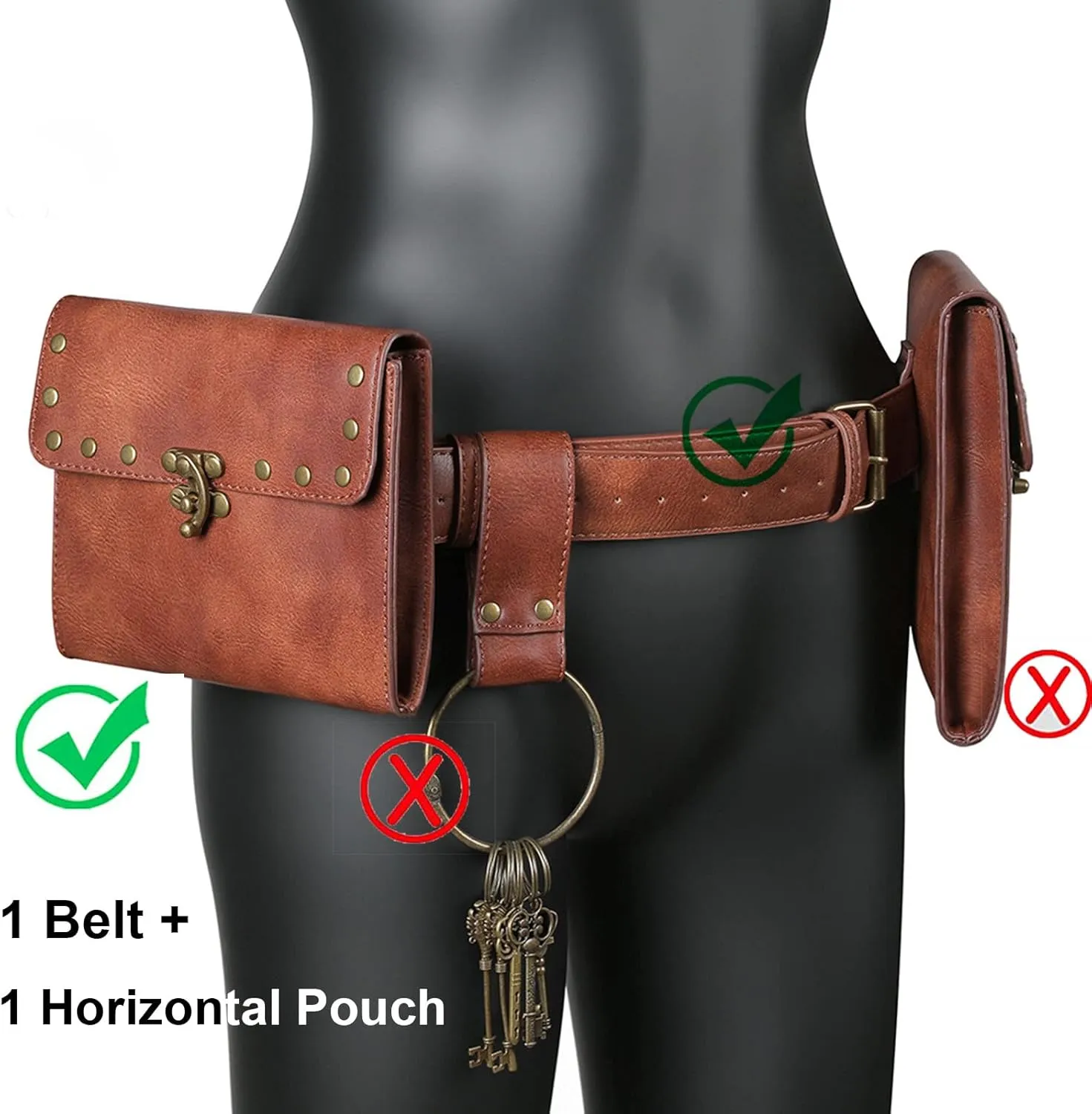 Belt Pouch Waist Bag Fanny Pack Medieval Vintage Leather Pouch Cellphone Holder Holster Carry Belt Purse Pocket Casual Hiking Festival Renaissance Faire Costume Props Travel Wallet (H2-Brown)