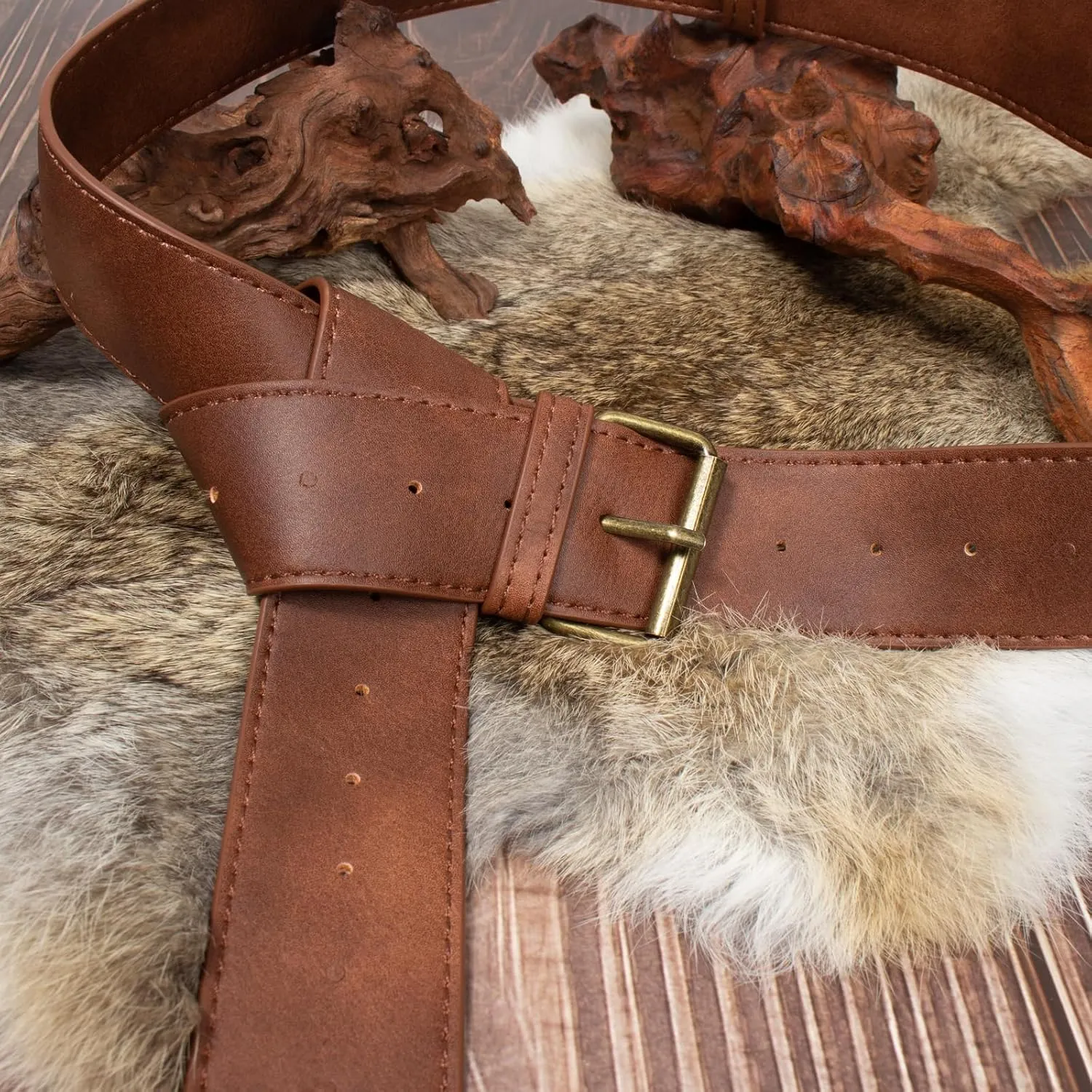 Belt Pouch Waist Bag Fanny Pack Medieval Vintage Leather Pouch Cellphone Holder Holster Carry Belt Purse Pocket Casual Hiking Festival Renaissance Faire Costume Props Travel Wallet (I2-Brown)