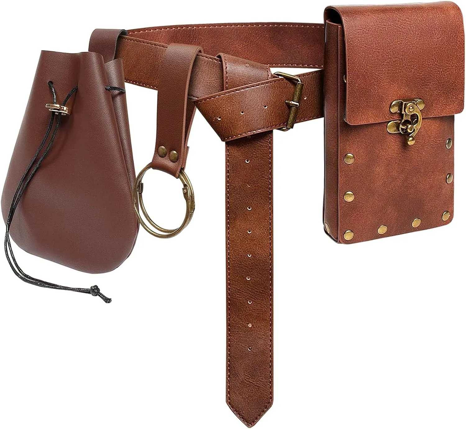 Belt Pouch Waist Bag Fanny Pack Medieval Vintage Leather Pouch Cellphone Holder Holster Carry Belt Purse Pocket Casual Hiking Festival Renaissance Faire Costume Props Travel Wallet (I2-Brown)