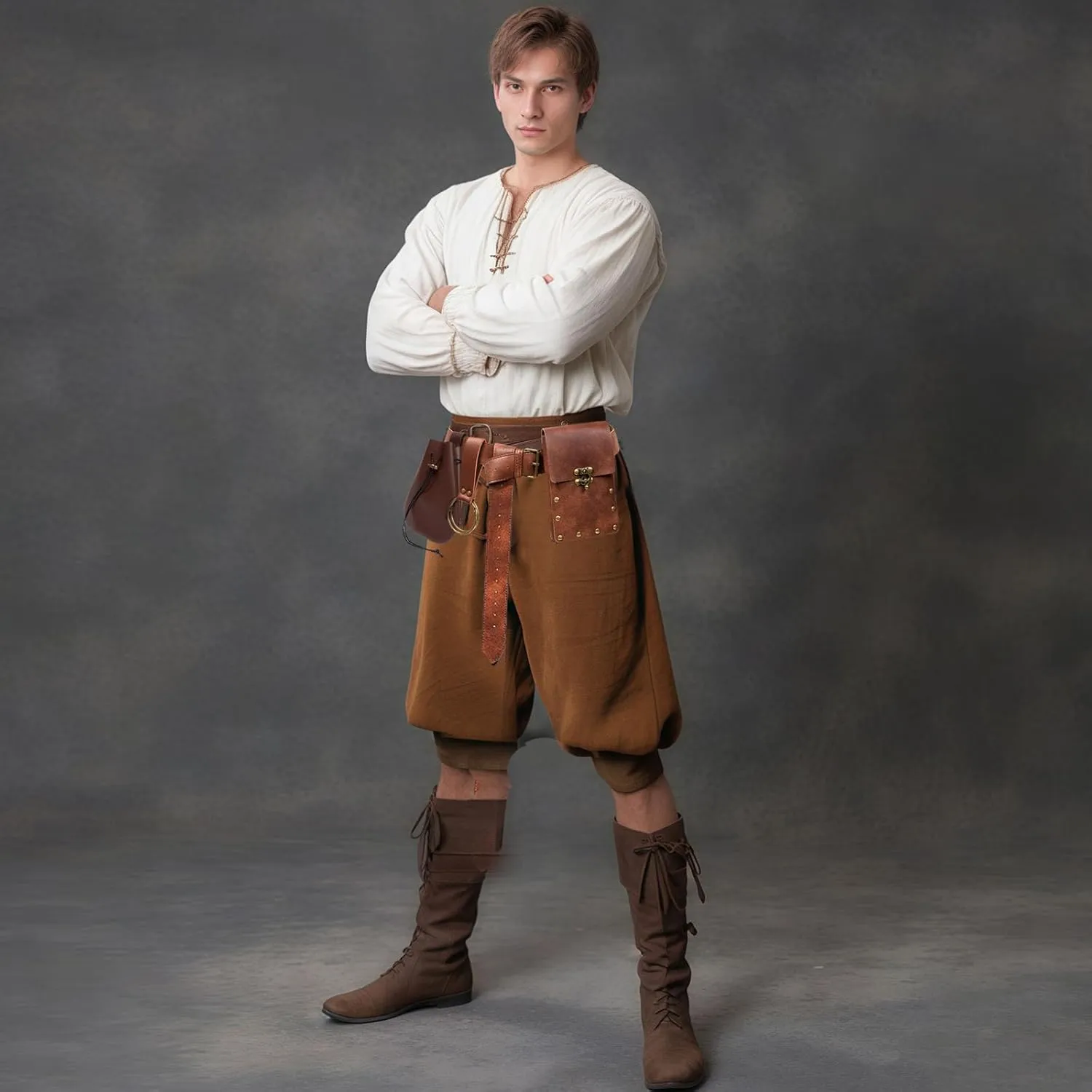 Belt Pouch Waist Bag Fanny Pack Medieval Vintage Leather Pouch Cellphone Holder Holster Carry Belt Purse Pocket Casual Hiking Festival Renaissance Faire Costume Props Travel Wallet (I2-Brown)