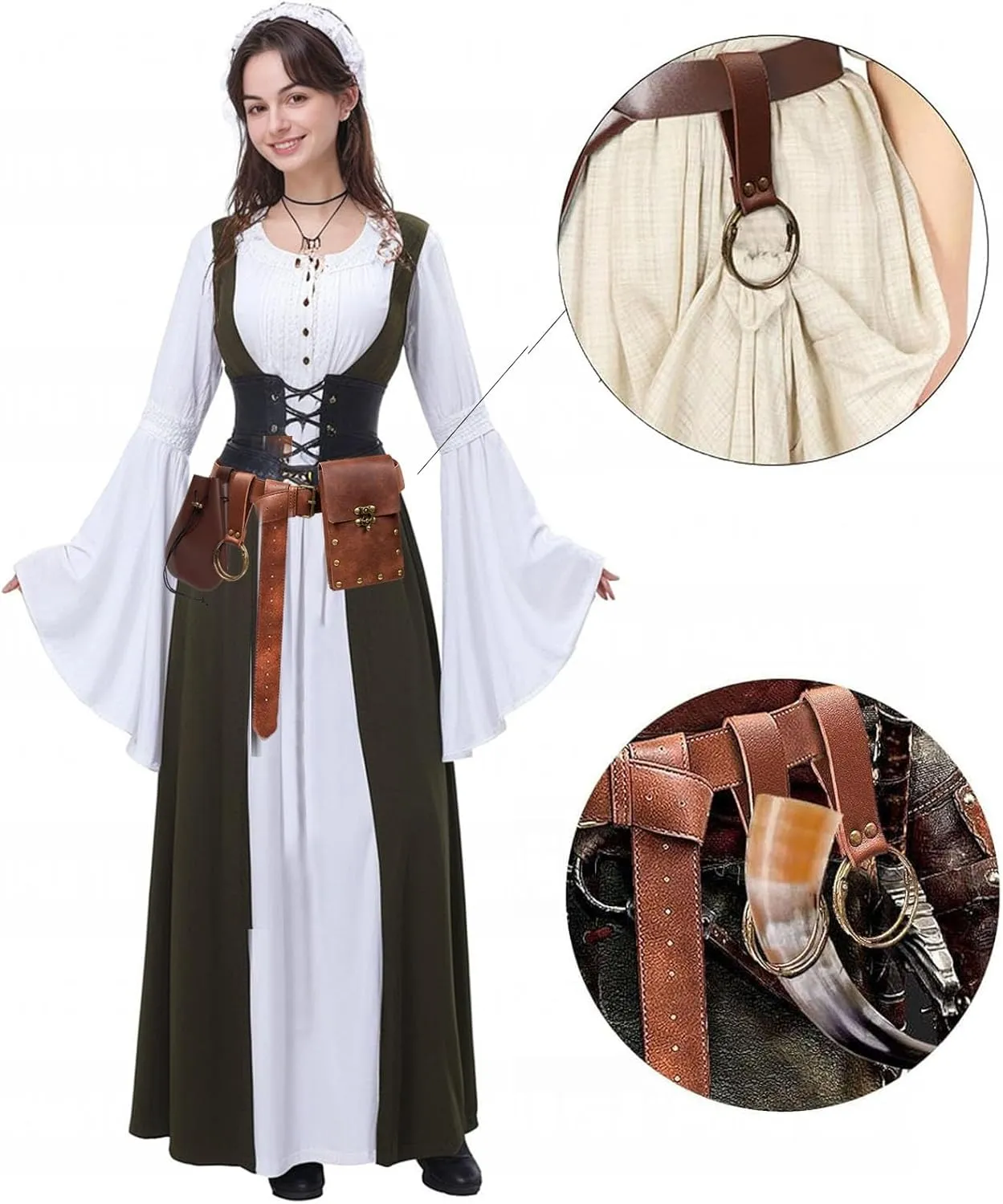 Belt Pouch Waist Bag Fanny Pack Medieval Vintage Leather Pouch Cellphone Holder Holster Carry Belt Purse Pocket Casual Hiking Festival Renaissance Faire Costume Props Travel Wallet (I2-Brown)