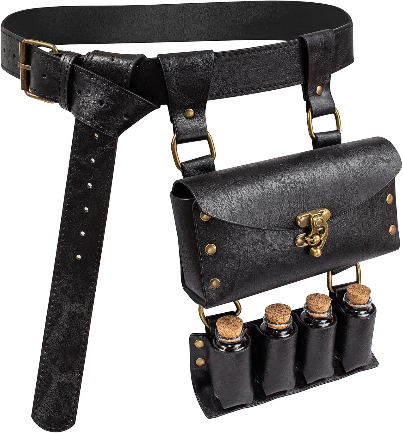 Belt Pouch Waist Bag Fanny Pack Medieval Vintage Leather Pouch Cellphone Holder Holster Carry Belt Purse Pocket Casual Hiking Festival Renaissance Faire Costume Props Travel Wallet (K2-Black)