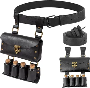 Belt Pouch Waist Bag Fanny Pack Medieval Vintage Leather Pouch Cellphone Holder Holster Carry Belt Purse Pocket Casual Hiking Festival Renaissance Faire Costume Props Travel Wallet (K2-Black)
