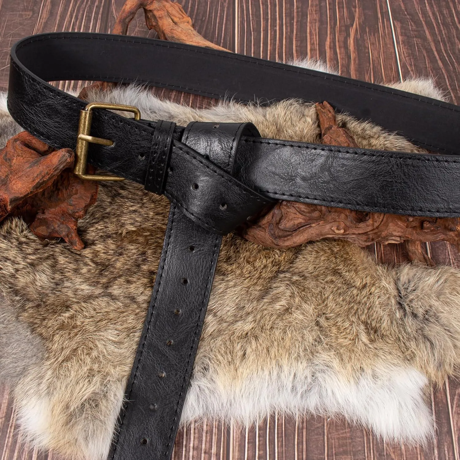 Belt Pouch Waist Bag Fanny Pack Medieval Vintage Leather Pouch Cellphone Holder Holster Carry Belt Purse Pocket Casual Hiking Festival Renaissance Faire Costume Props Travel Wallet (K2-Black)