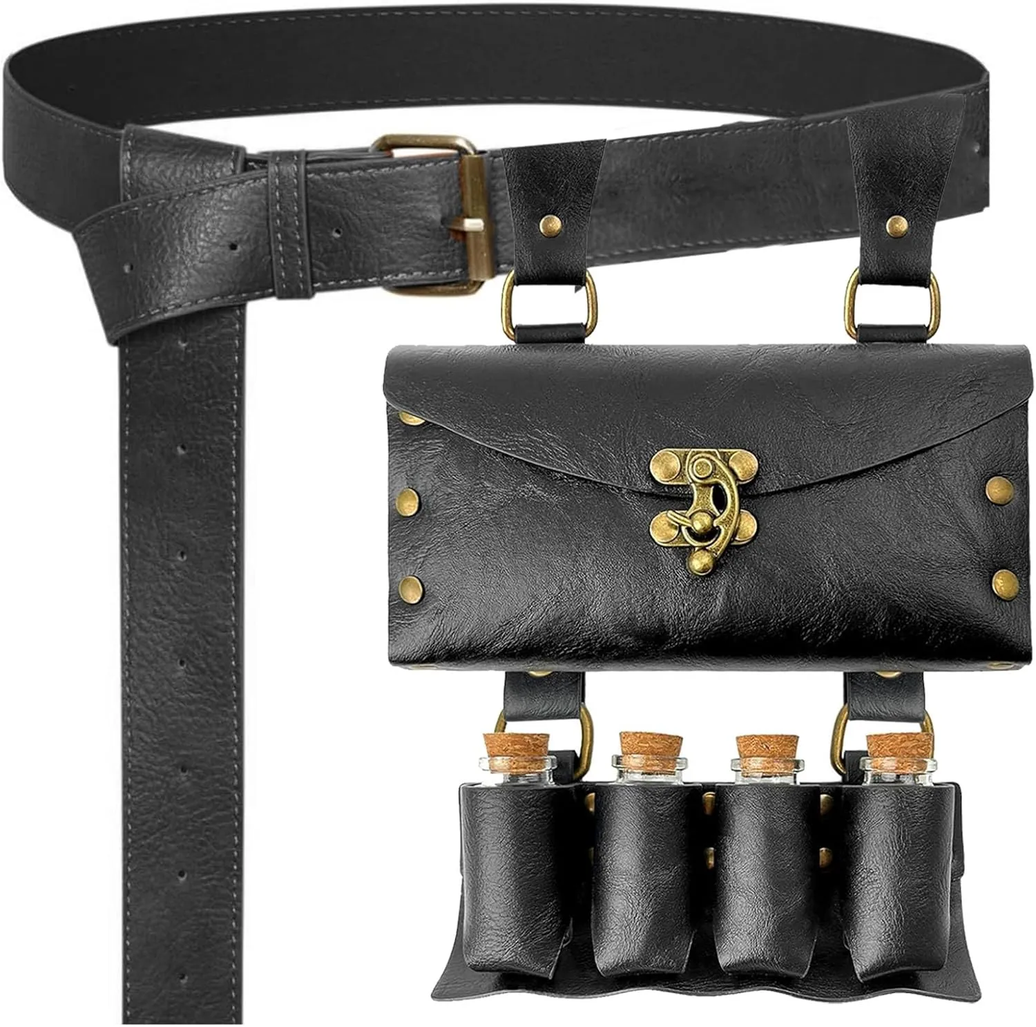 Belt Pouch Waist Bag Fanny Pack Medieval Vintage Leather Pouch Cellphone Holder Holster Carry Belt Purse Pocket Casual Hiking Festival Renaissance Faire Costume Props Travel Wallet (K2-Black)