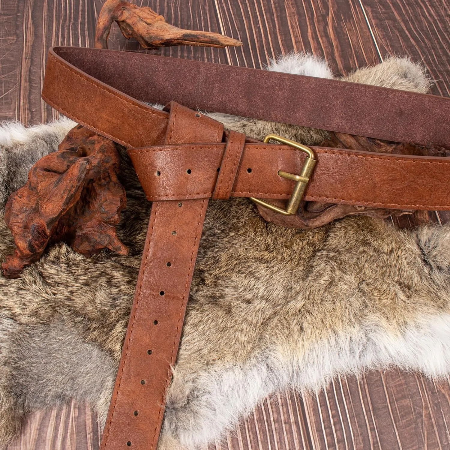 Belt Pouch Waist Bag Fanny Pack Medieval Vintage Leather Pouch Cellphone Holder Holster Carry Belt Purse Pocket Casual Hiking Festival Renaissance Faire Costume Props Travel Wallet (K2-Brown)