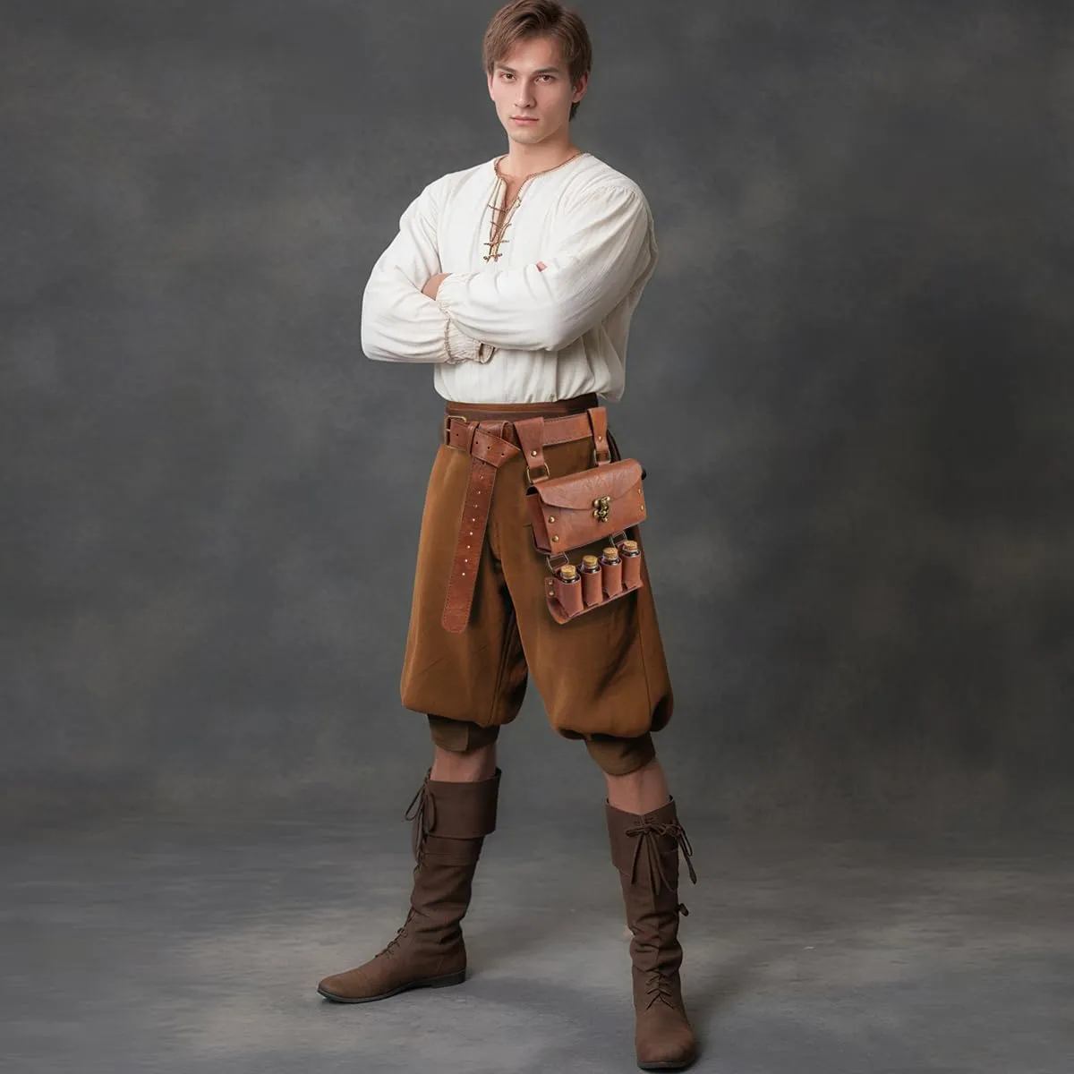 Belt Pouch Waist Bag Fanny Pack Medieval Vintage Leather Pouch Cellphone Holder Holster Carry Belt Purse Pocket Casual Hiking Festival Renaissance Faire Costume Props Travel Wallet (K2-Brown)