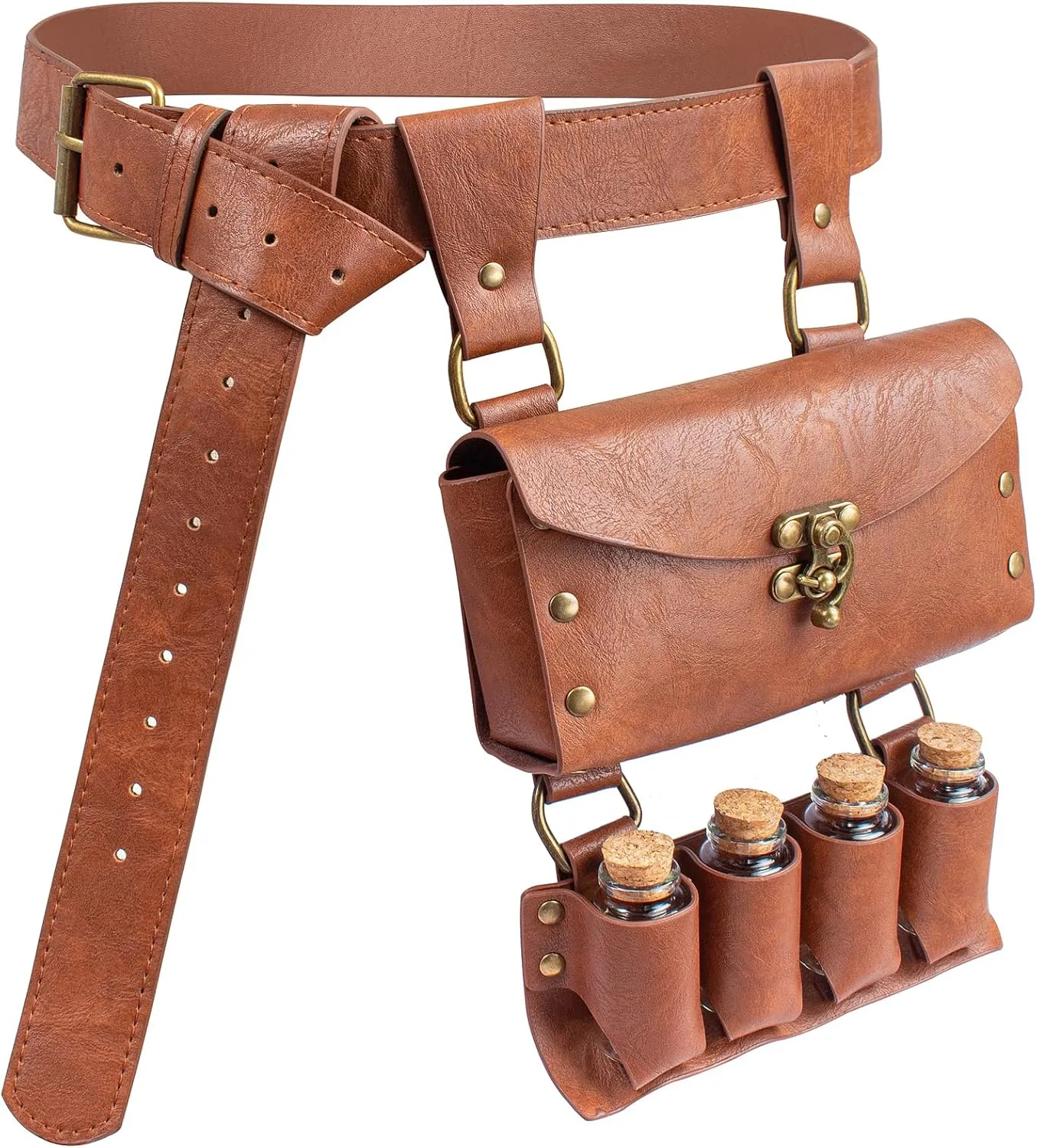 Belt Pouch Waist Bag Fanny Pack Medieval Vintage Leather Pouch Cellphone Holder Holster Carry Belt Purse Pocket Casual Hiking Festival Renaissance Faire Costume Props Travel Wallet (K2-Brown)