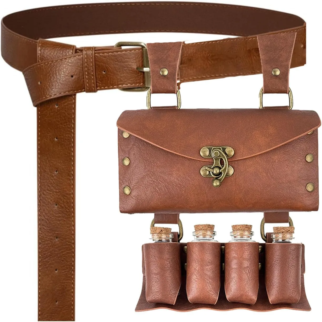 Belt Pouch Waist Bag Fanny Pack Medieval Vintage Leather Pouch Cellphone Holder Holster Carry Belt Purse Pocket Casual Hiking Festival Renaissance Faire Costume Props Travel Wallet (K2-Brown)