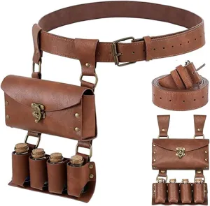 Belt Pouch Waist Bag Fanny Pack Medieval Vintage Leather Pouch Cellphone Holder Holster Carry Belt Purse Pocket Casual Hiking Festival Renaissance Faire Costume Props Travel Wallet (K2-Brown)