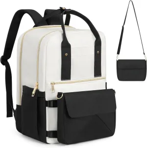 Beraliy Travel Backpack for Women, TSA15.6 inch Laptop Backpack 2 in 1 Backpack with Detachable Crossbody Bag, Carry on backpack, College Backpack Airline Approved Business Bookbag, Black-beige
