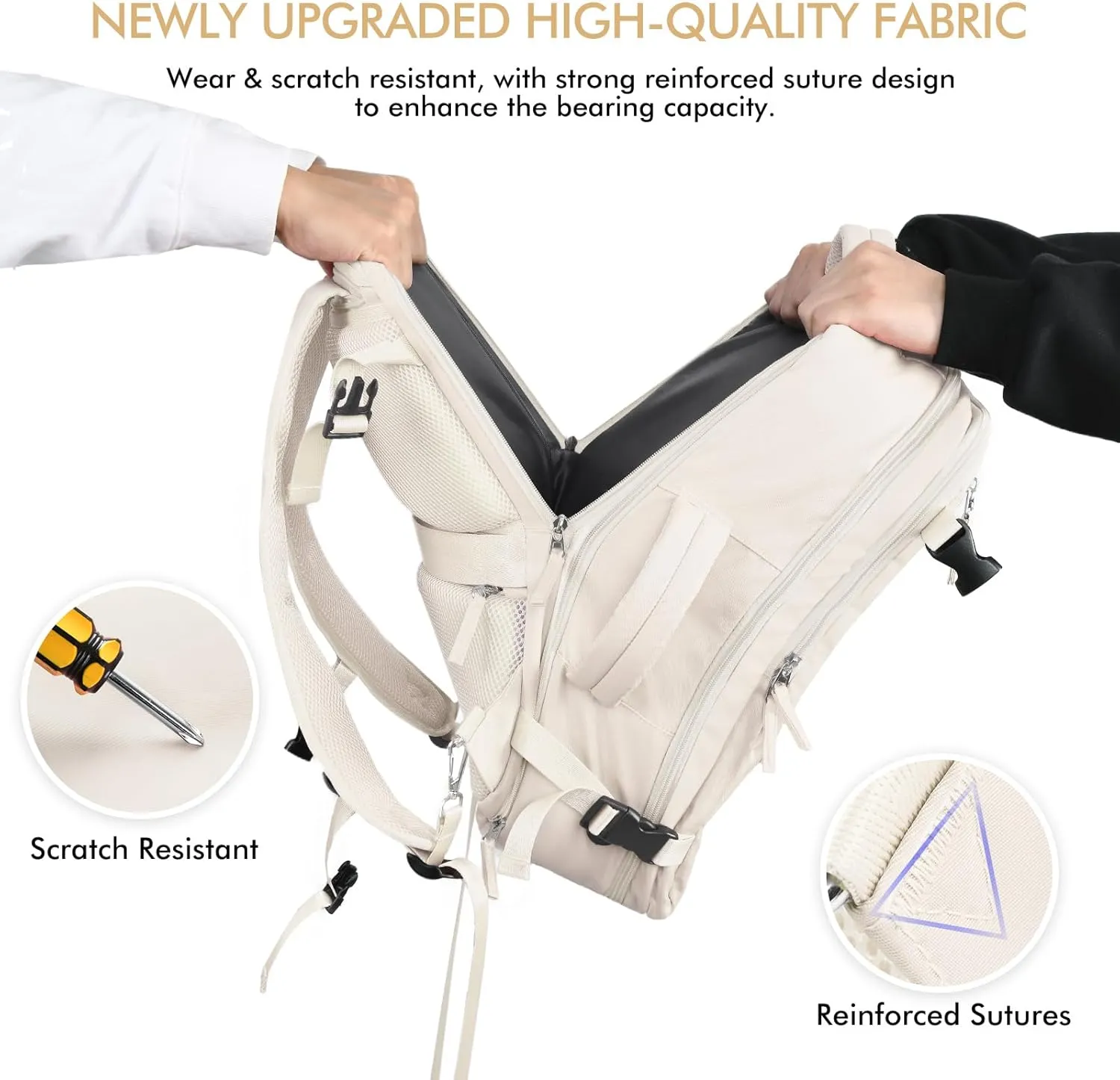 Beraliy Travel Backpack, Large Carry On Backpack, Personal Item Travel Bag, Airline Approved 17 Inch Laptop Backpack, College Weekender Business Hiking Bag, Beige