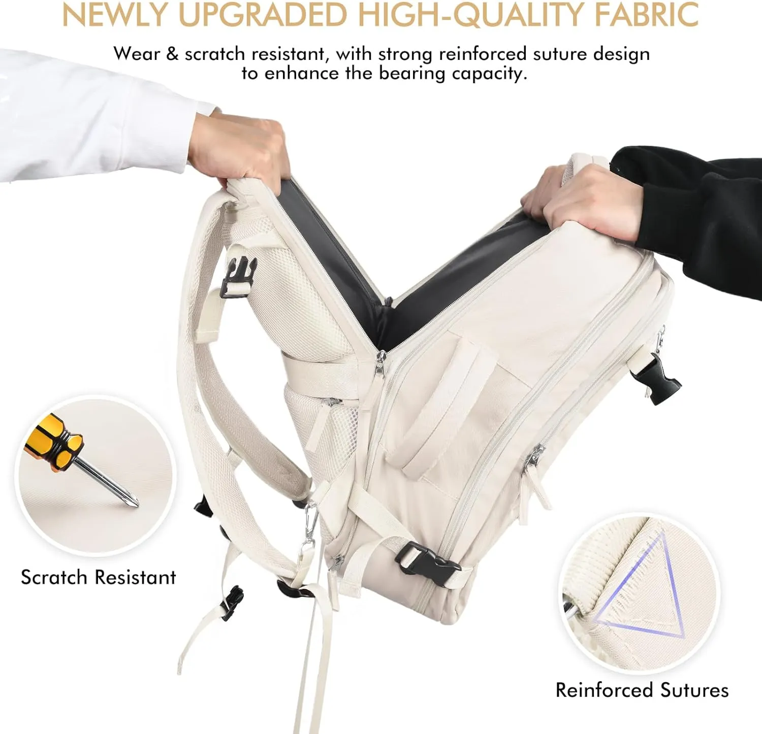 Beraliy Travel Backpack, Large Carry On Backpack, Personal Item Travel Bag, Airline Approved 17 Inch Laptop Backpack, College Weekender Business Hiking Bag, Beige