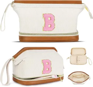 Birthday Gifts for Girls, Personalized Initial Women Makeup Bag, Double Layer Make Up Bag Best Friend Birthday Gifts Teacher Gifts Wedding Gifts Bridesmaid Gifts Daughter Teacher Wife Gifts