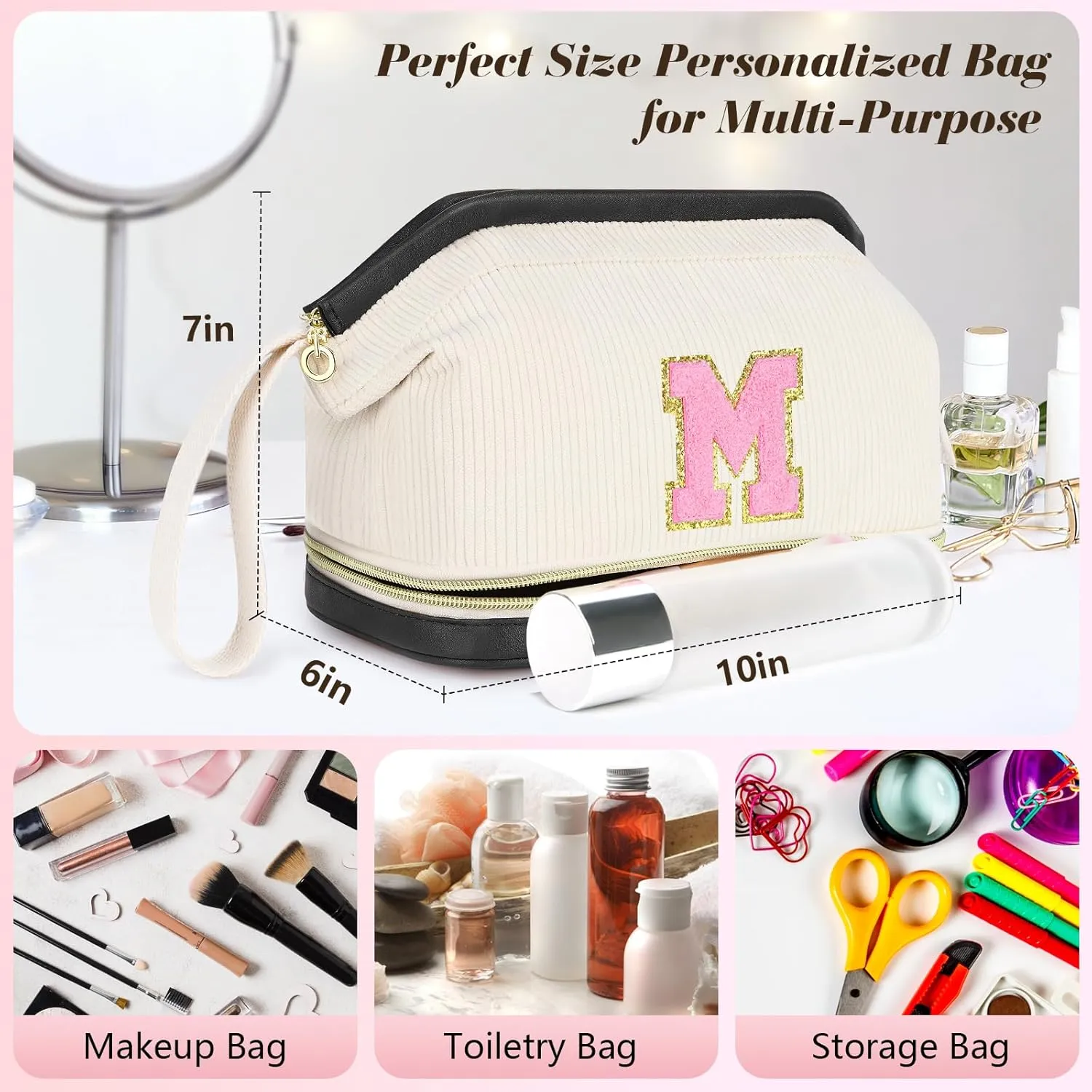 Birthday Gifts for Girls, Personalized Initial Women Makeup Bag, Double Layer Make Up Bag Best Friend Birthday Gifts Teacher Gifts Wedding Gifts Bridesmaid Gifts Daughter Teacher Wife Gifts