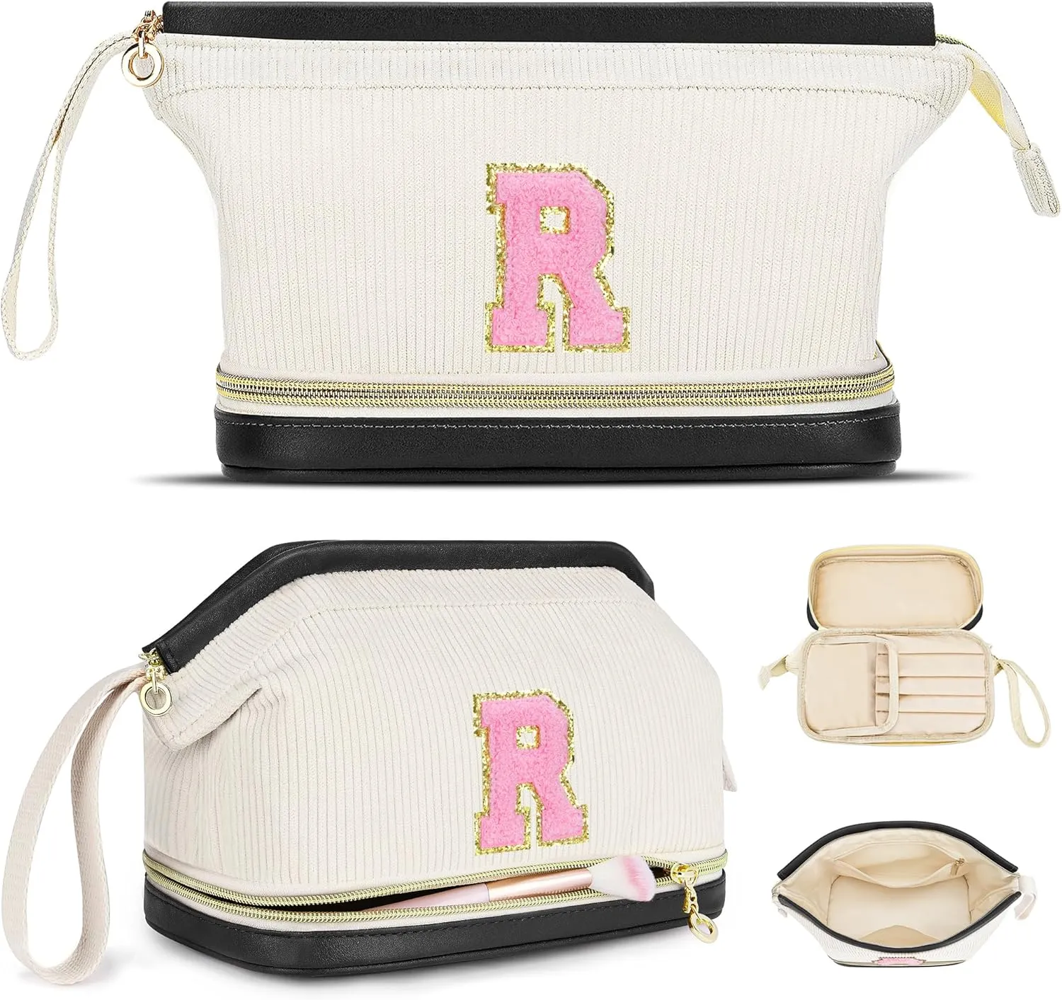Birthday Gifts for Girls, Personalized Initial Women Makeup Bag, Double Layer Make Up Bag Best Friend Birthday Gifts Teacher Gifts Wedding Gifts Bridesmaid Gifts Daughter Teacher Wife Gifts