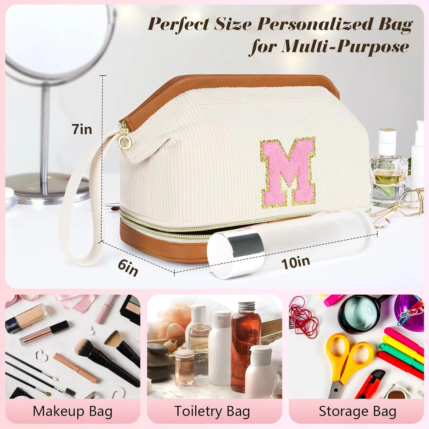 Birthday Gifts for Girls, Personalized Initial Women Makeup Bag, Double Layer Make Up Bag Best Friend Birthday Gifts Teacher Gifts Wedding Gifts Bridesmaid Gifts Daughter Teacher Wife Gifts