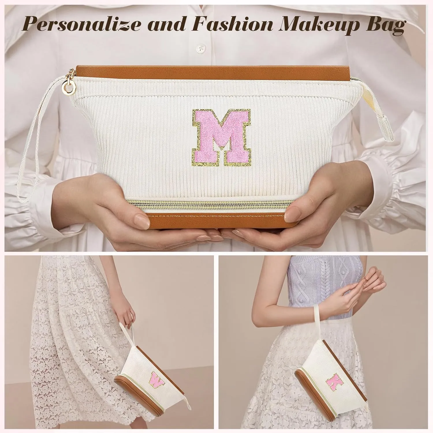 Birthday Gifts for Girls, Personalized Initial Women Makeup Bag, Double Layer Make Up Bag Best Friend Birthday Gifts Teacher Gifts Wedding Gifts Bridesmaid Gifts Daughter Teacher Wife Gifts