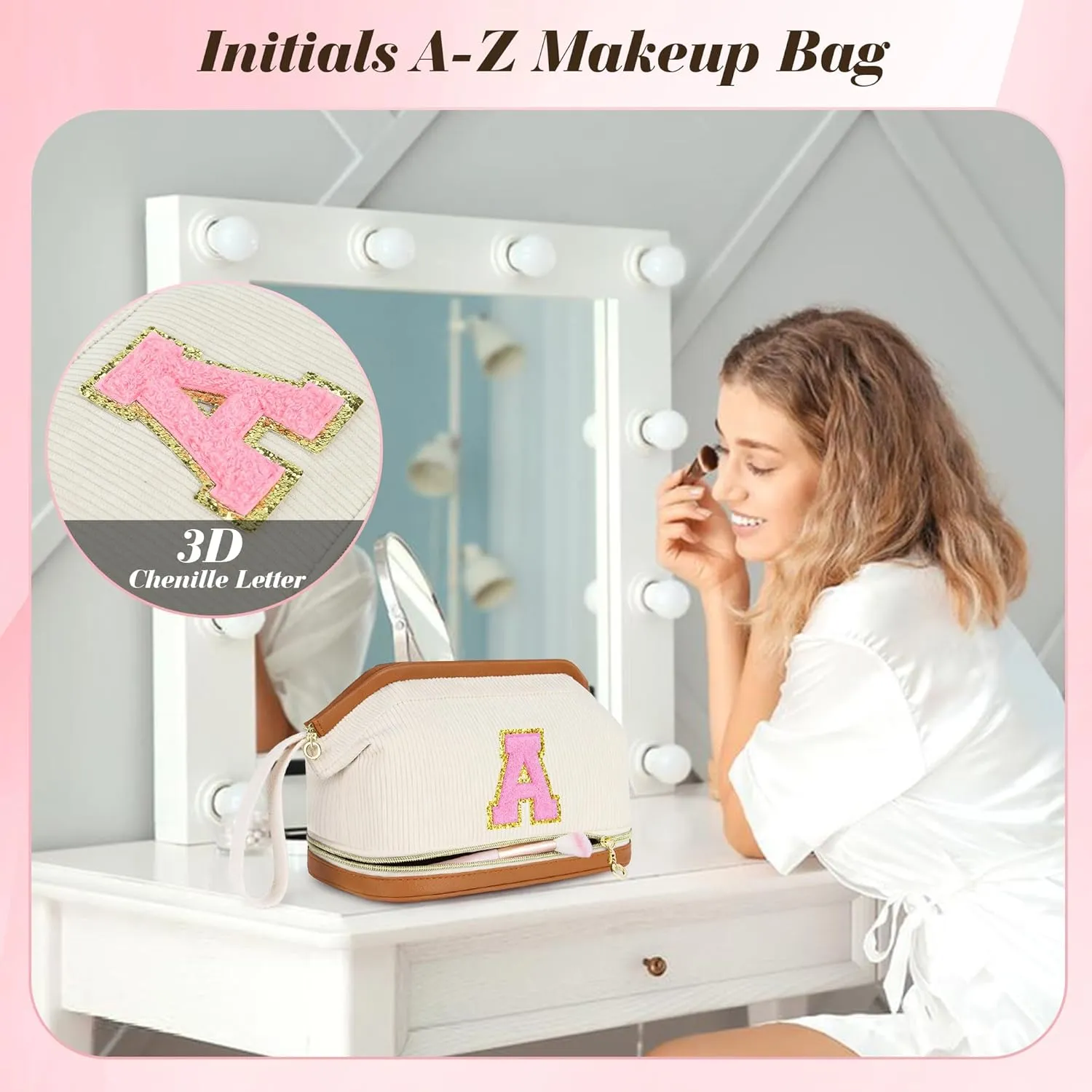 Birthday Gifts for Girls, Personalized Initial Women Makeup Bag, Double Layer Make Up Bag Best Friend Birthday Gifts Teacher Gifts Wedding Gifts Bridesmaid Gifts Daughter Teacher Wife Gifts
