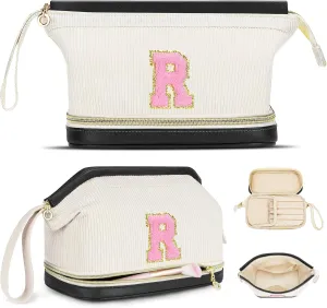 Birthday Gifts for Girls, Personalized Initial Women Makeup Bag, Double Layer Make Up Bag Best Friend Birthday Gifts Teacher Gifts Wedding Gifts Bridesmaid Gifts Daughter Teacher Wife Gifts