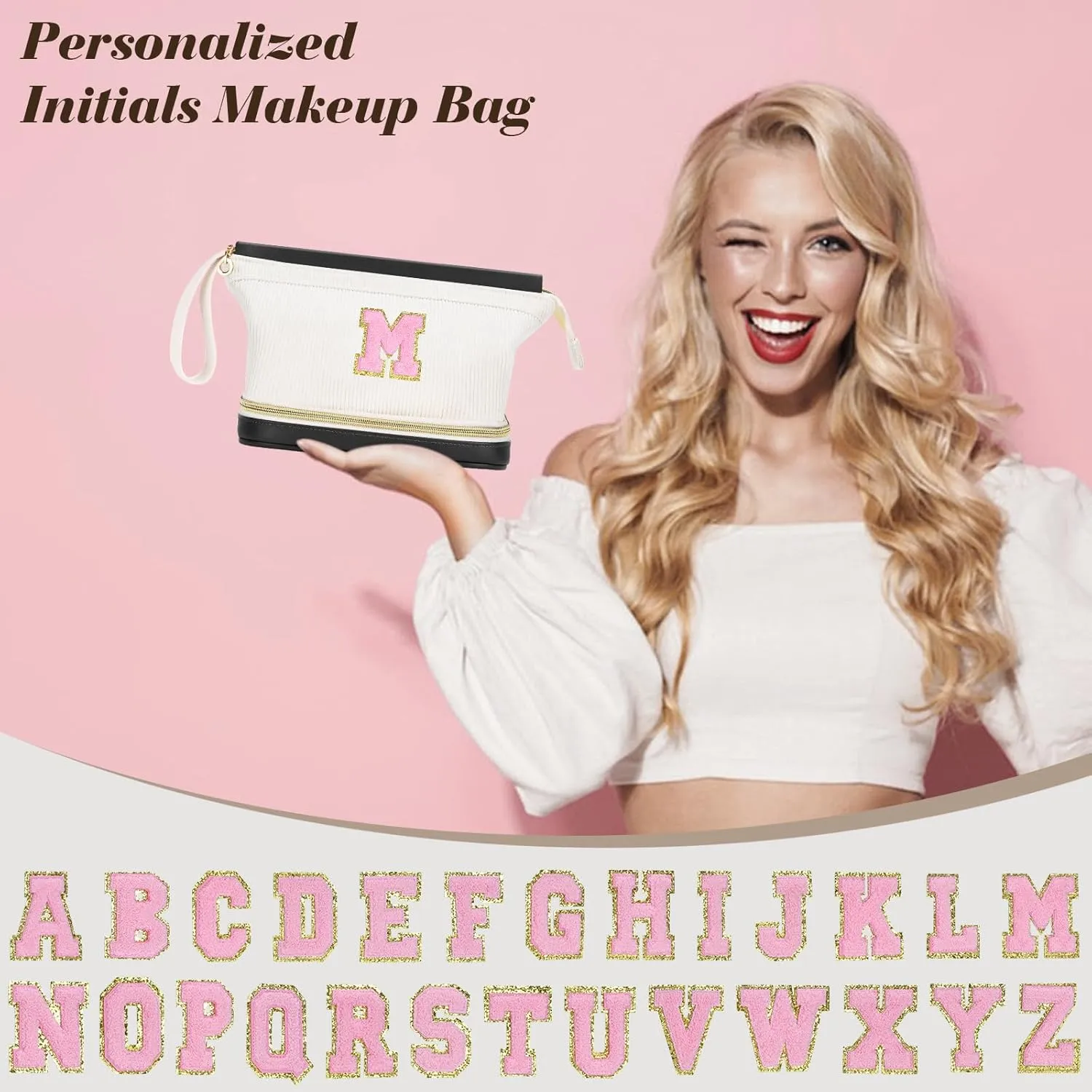 Birthday Gifts for Girls, Personalized Initial Women Makeup Bag, Double Layer Make Up Bag Best Friend Birthday Gifts Teacher Gifts Wedding Gifts Bridesmaid Gifts Daughter Teacher Wife Gifts