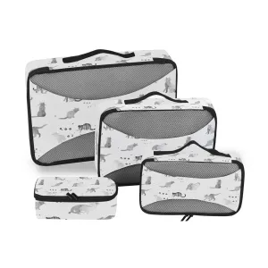 Black White Watercolor Cats with Dots Stains Spots on White 4 Set Packing Cubes, Travel Packing Organizers, 600D Oxford Cloth Toiletry Storage Bag, Luggage Mesh Bags for Accessories