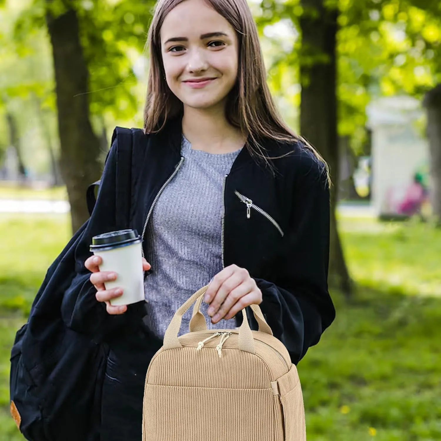Bluboon Lunch Bag for Women Men Cute Corduroy Lunch Tote Bags Reusable Insulated Lunch Box Large Capacity Reusable Insulated Cooler for Work Picnic or Travel