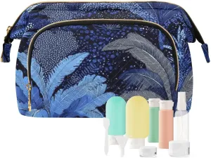 Blue Mystery Leaf Cosmetic Bag For Purse Essentials Jewelry for Travel Cosmetic para maquillaje