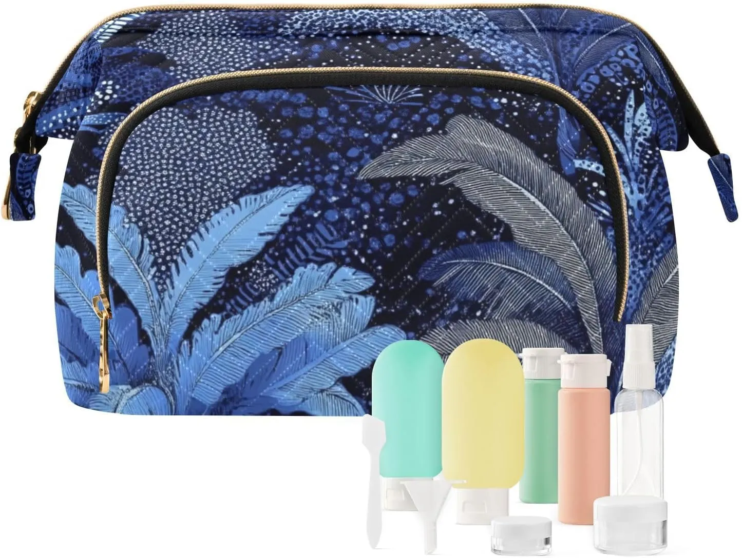 Blue Mystery Leaf Cosmetic Bag For Purse Essentials Jewelry for Travel Cosmetic para maquillaje