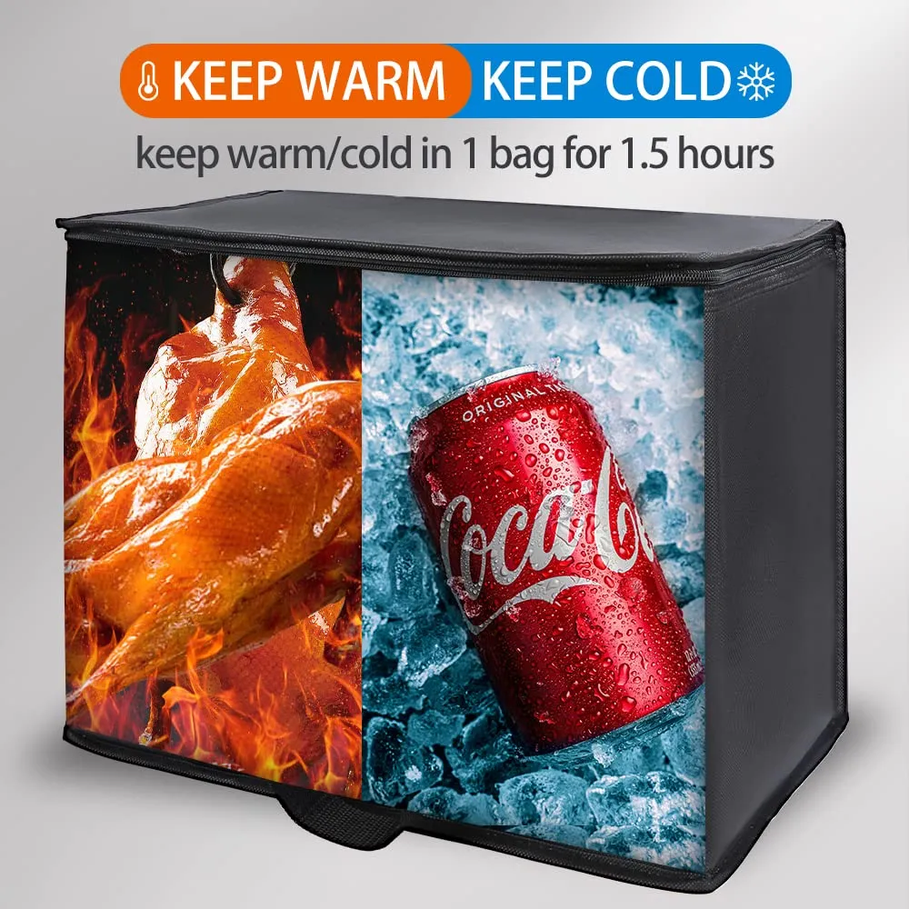 Bodaon Insulated Reusable Grocery Bags, X-Large Freezer Cooler Bag with Zippered Top, Catering Shopping Bag for Food Delivery/Travel/Groceries/Doordash, Best Thermal Bags for Cold Frozen and Hot Food