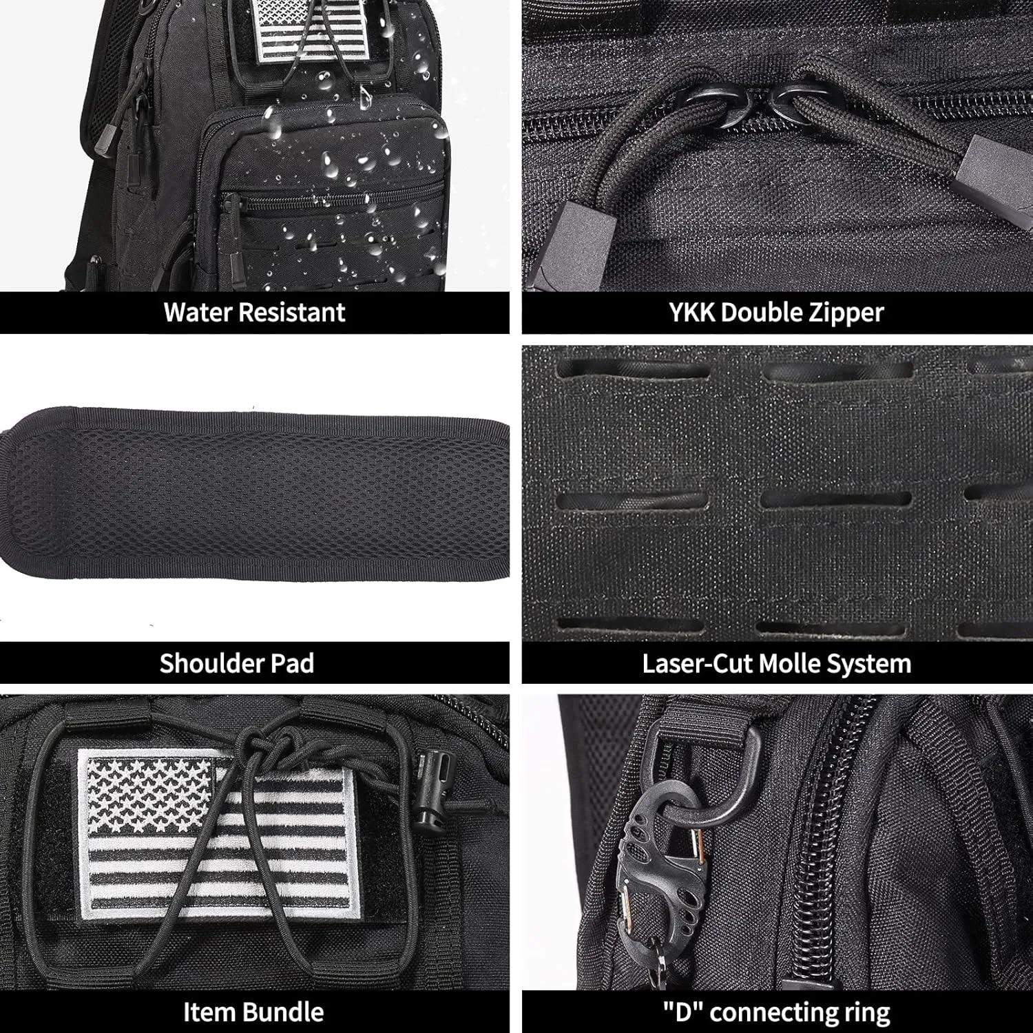 BOMTURN Tactical Backpack-1000D Waterproof Military Backpack/Laser-Cut/CCW Bags Sling Bag Tactical Satchel Shoulder Bag Men
