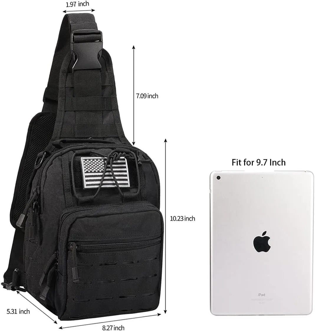 BOMTURN Tactical Backpack-1000D Waterproof Military Backpack/Laser-Cut/CCW Bags Sling Bag Tactical Satchel Shoulder Bag Men